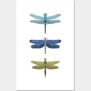 Dragonflies Pattern - Blue & Gold Palette Posters and Art